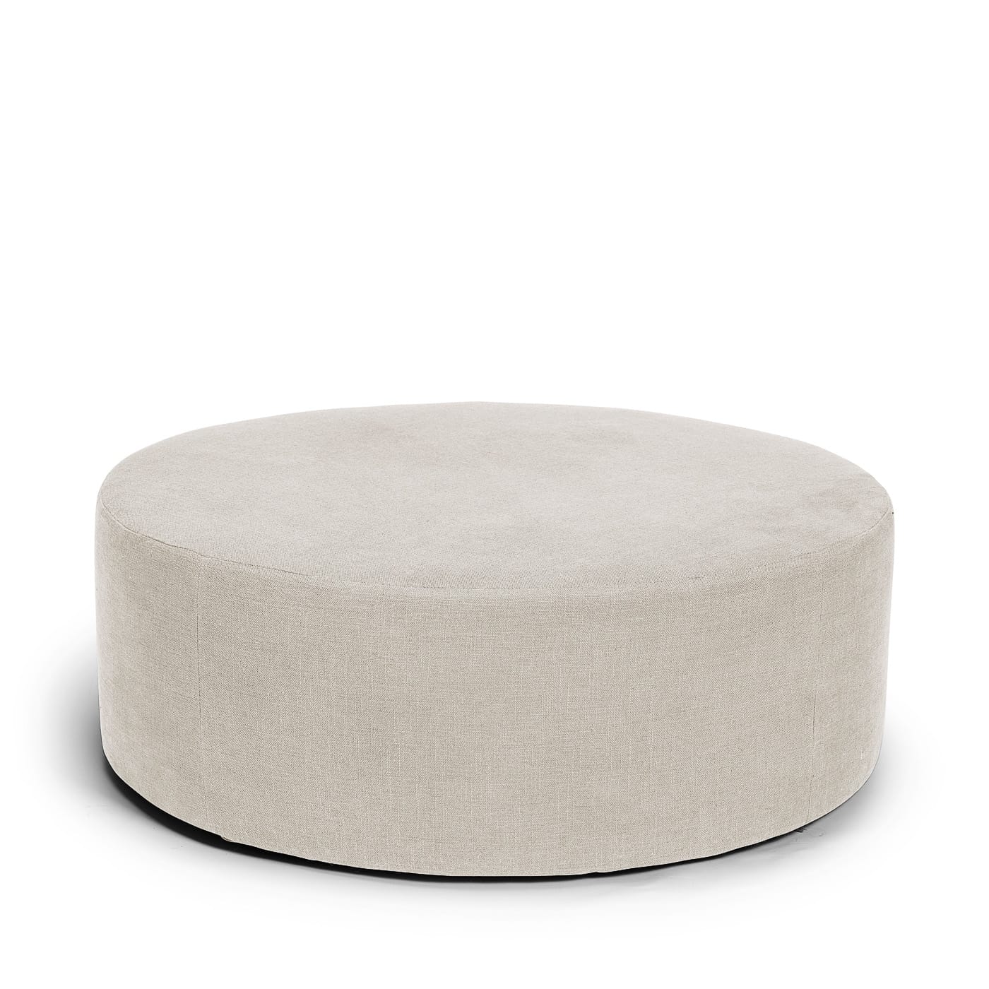 Blanca rund fotpall puff sittpuff i grå beige linne Melimeli