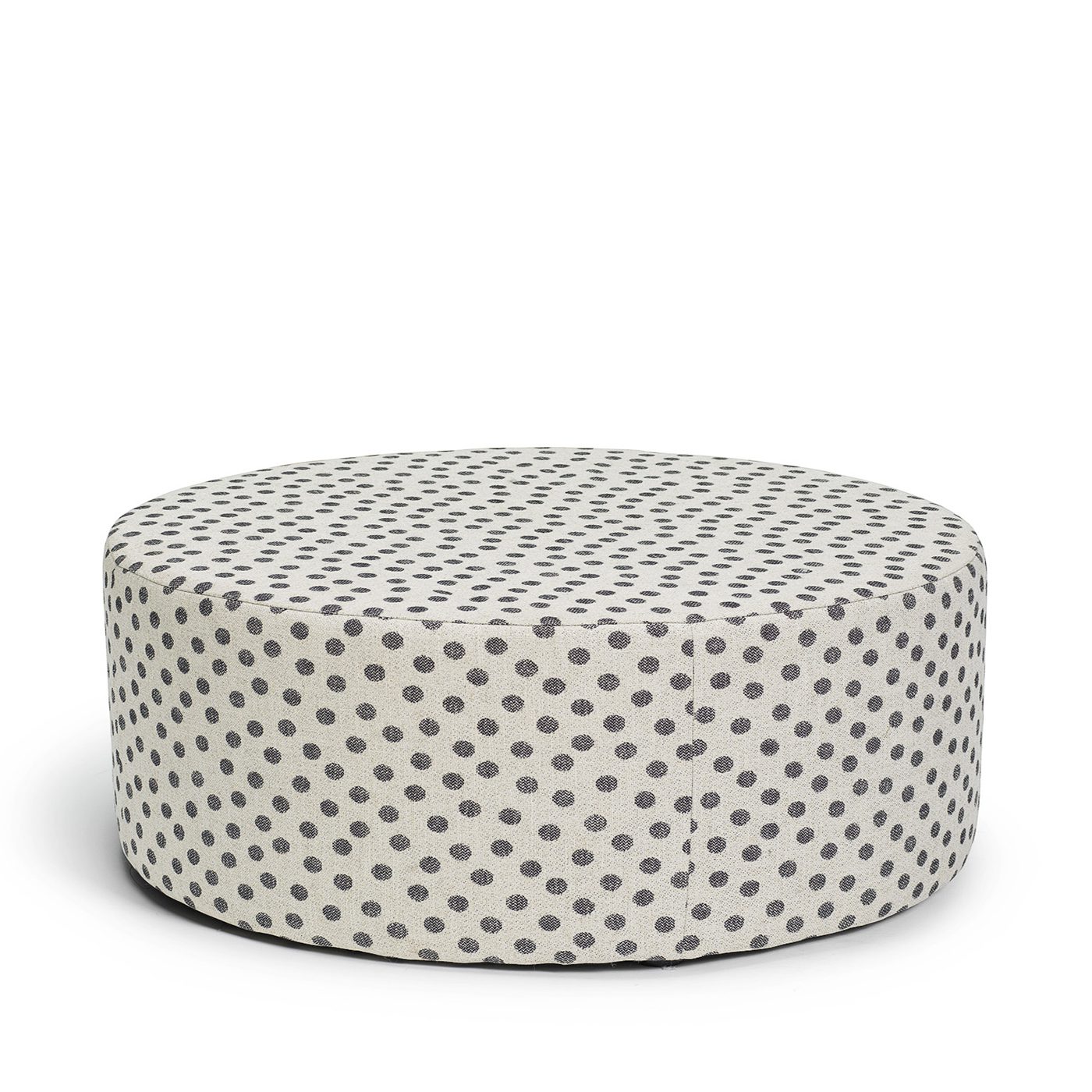 Blanca fotpall sittpuff puff prickig svarta prickar linne Melimeli