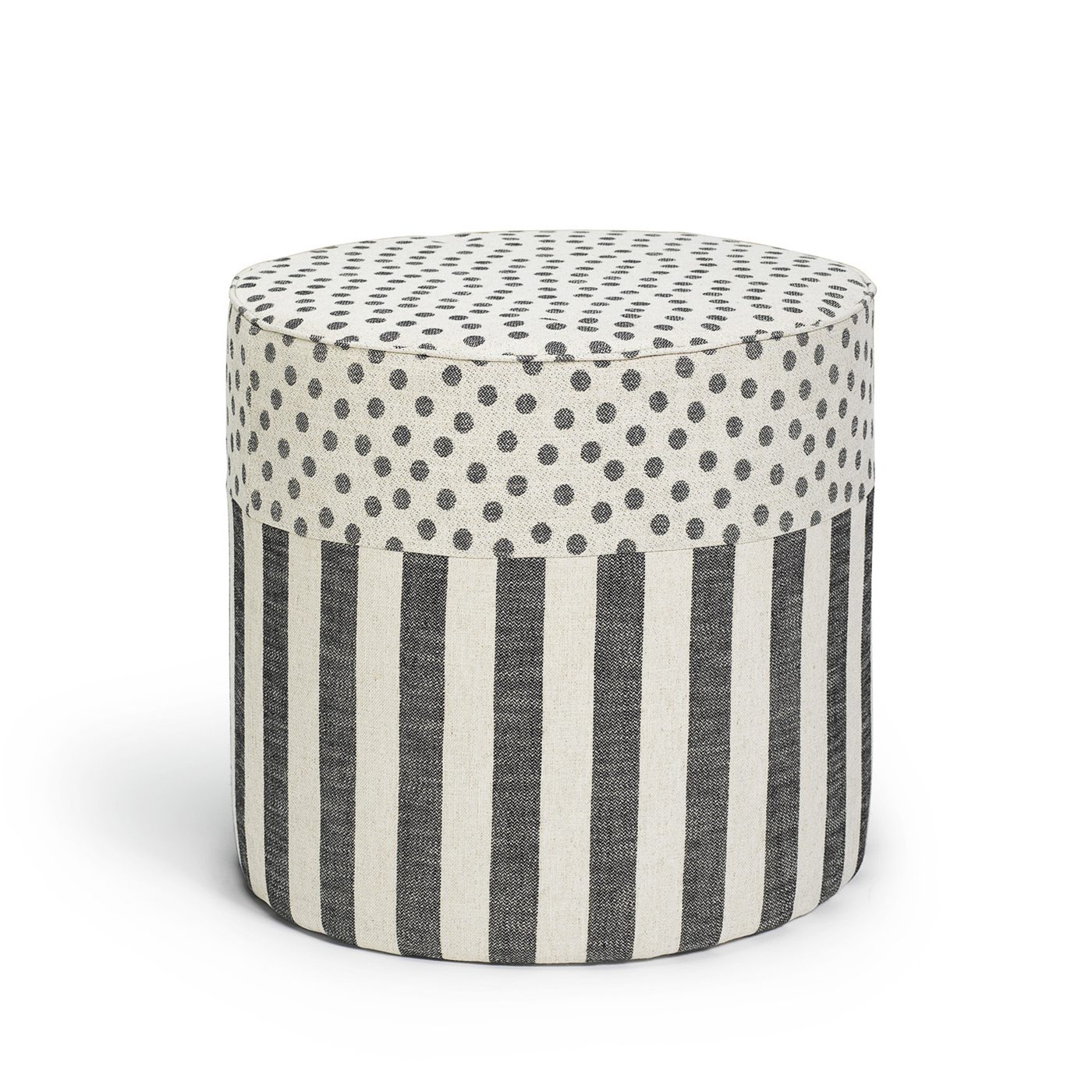 Colette sittpuff puff fotpall randig prickig linne svarta ränder prickar