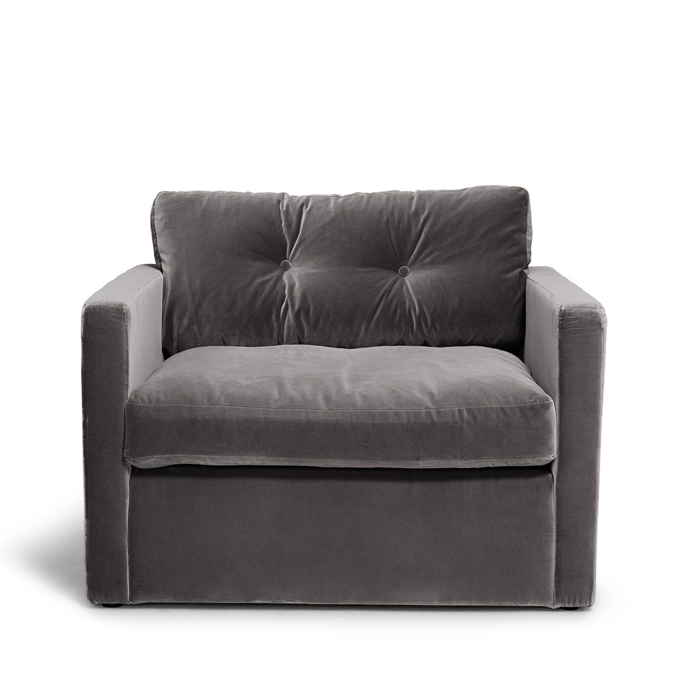 Dahlia Loveseat Greige grå sammet fåtölj rymlig stor Melimeli