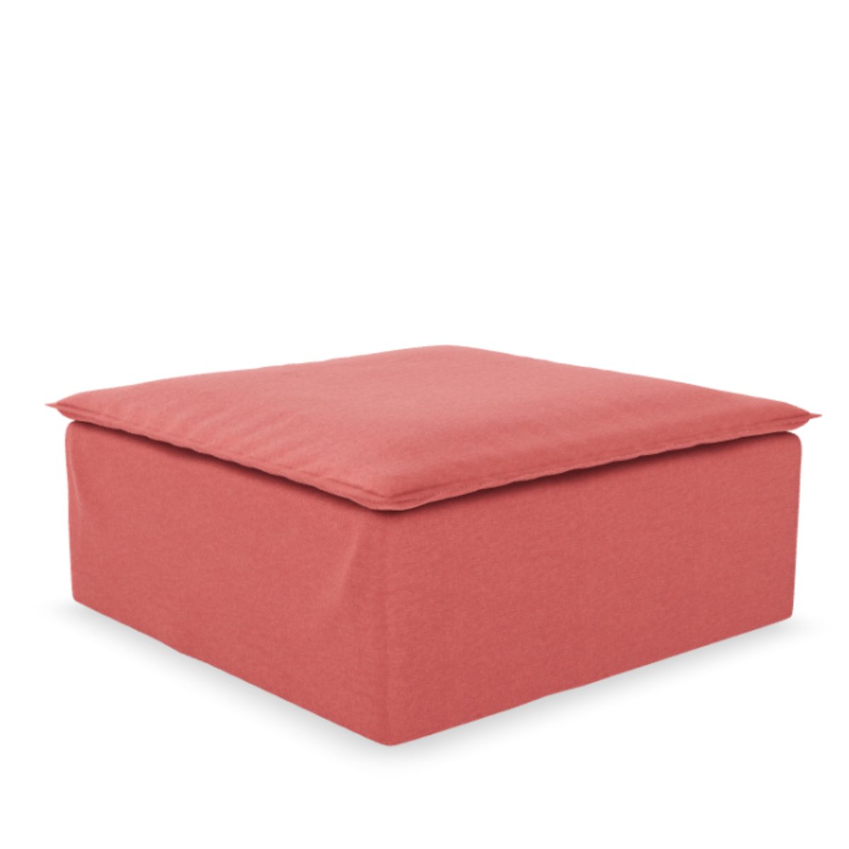 Luca Fotpall Coral. Fotpall i korallröd chenille som passar perfekt till våra soffor Luca Original och Luca Grande. Luca är en stor sittpuff som därför kan användas som divan eller schäslong till din soffa, för skapa en extra sittplats framför TV:n eller som ett bord att ställa din frukostbricka på.