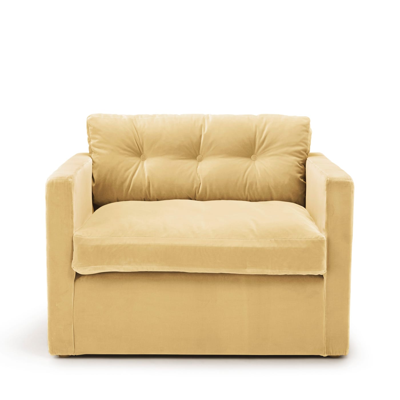 Dahlia Loveseat Creme ljusgul gul sammet fåtölj rymlig stor Melimeli