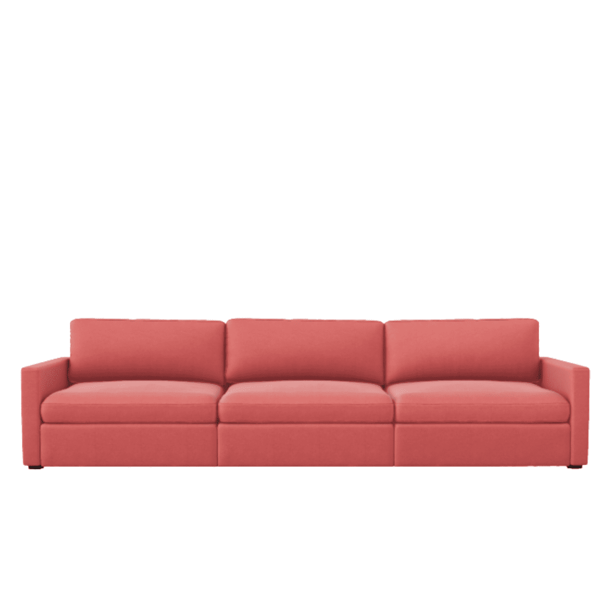 Lucie Grande 3-Sitssoffa Coral. Lucie är en djup och rymlig modulsoffa i korallröd chenille.