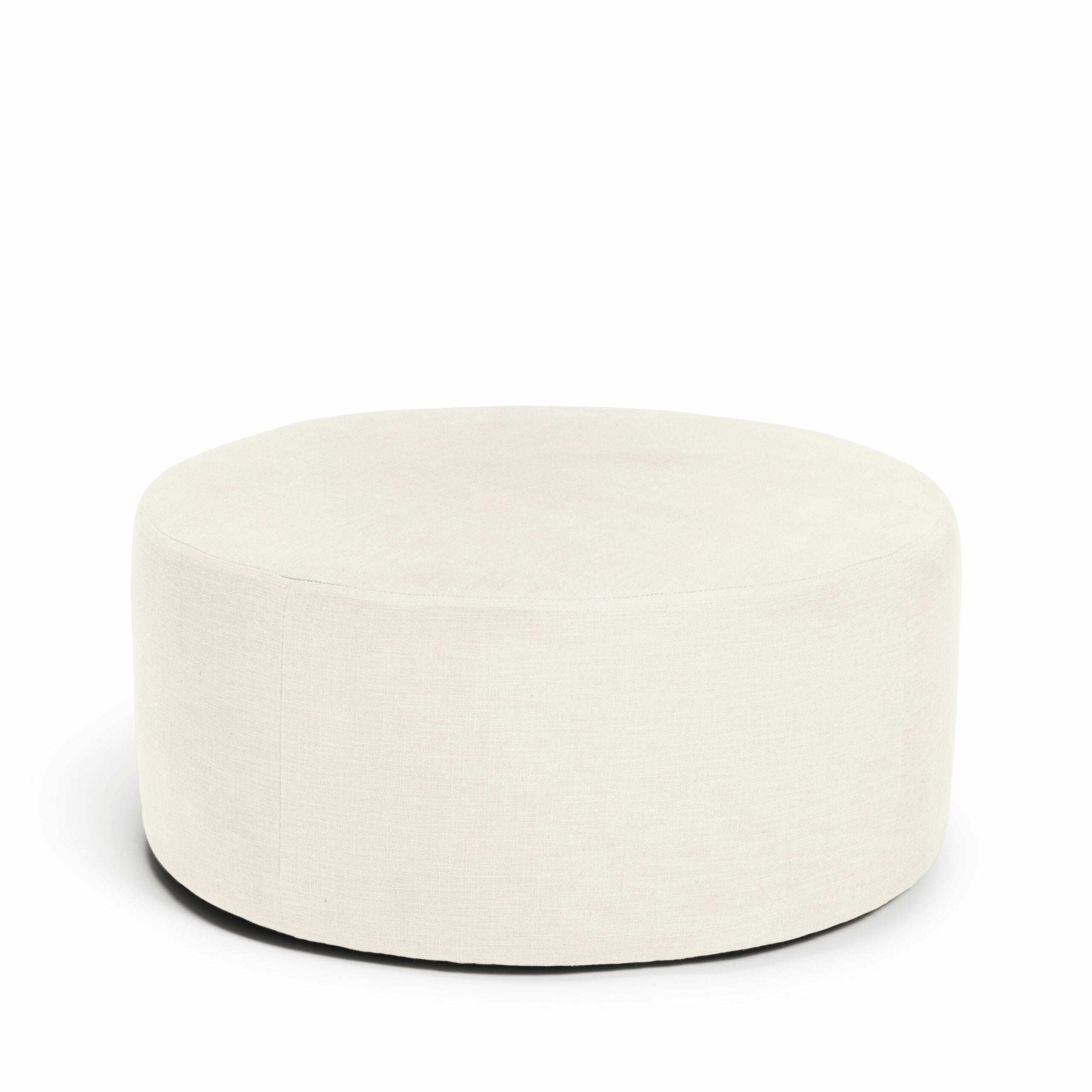 Blanca rund fotpall puff sittpuff i vit linne Melimeli
