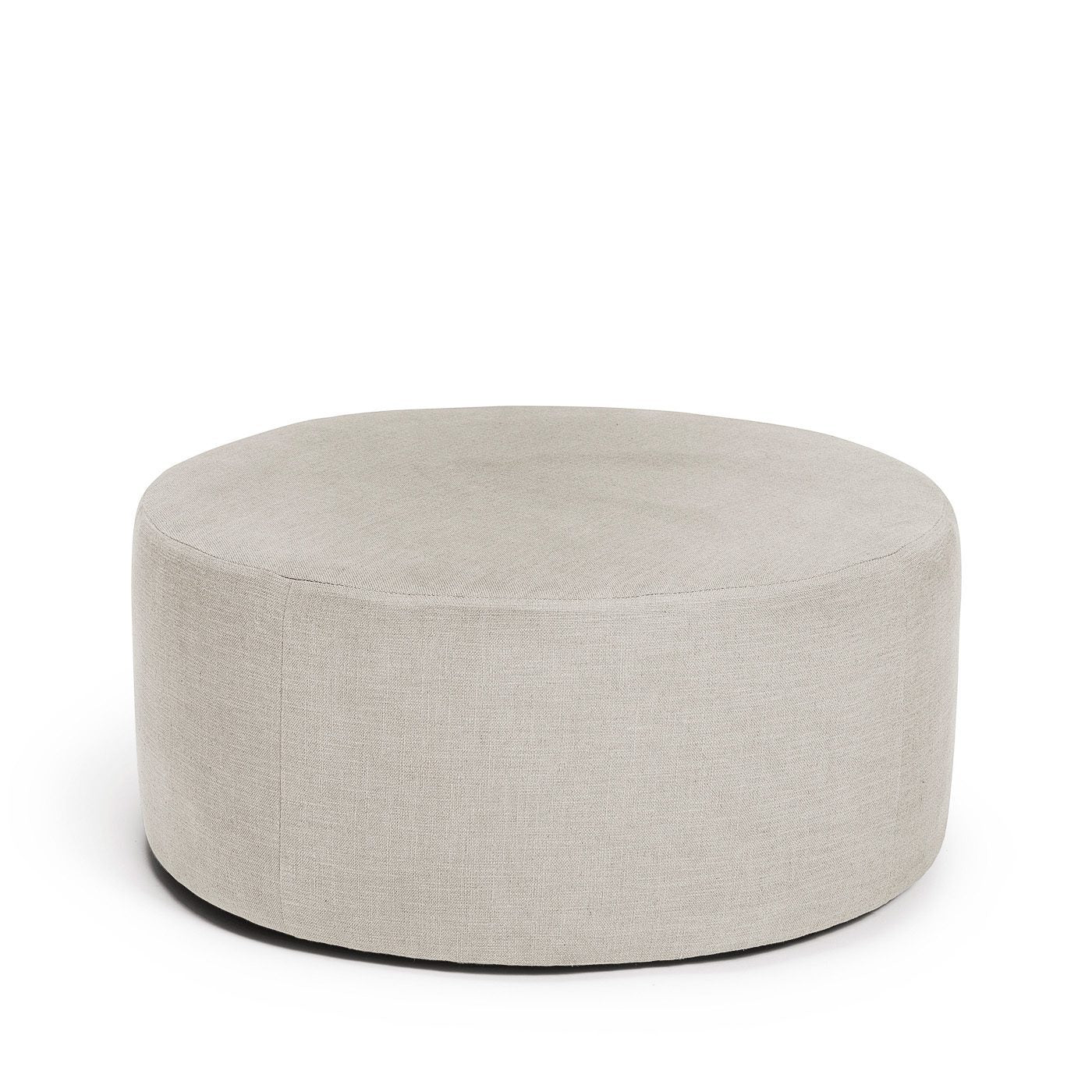 Blanca rund fotpall puff sittpuff i grå beige linne Melimeli