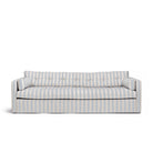 Randig soffa i blått och beige linne