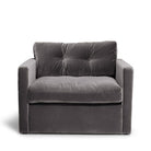 Dahlia Loveseat Greige grå sammet fåtölj rymlig stor Melimeli