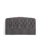 Darling Sänggavel Greige är en stoppad sänggavel i grå sammet från Melimeli