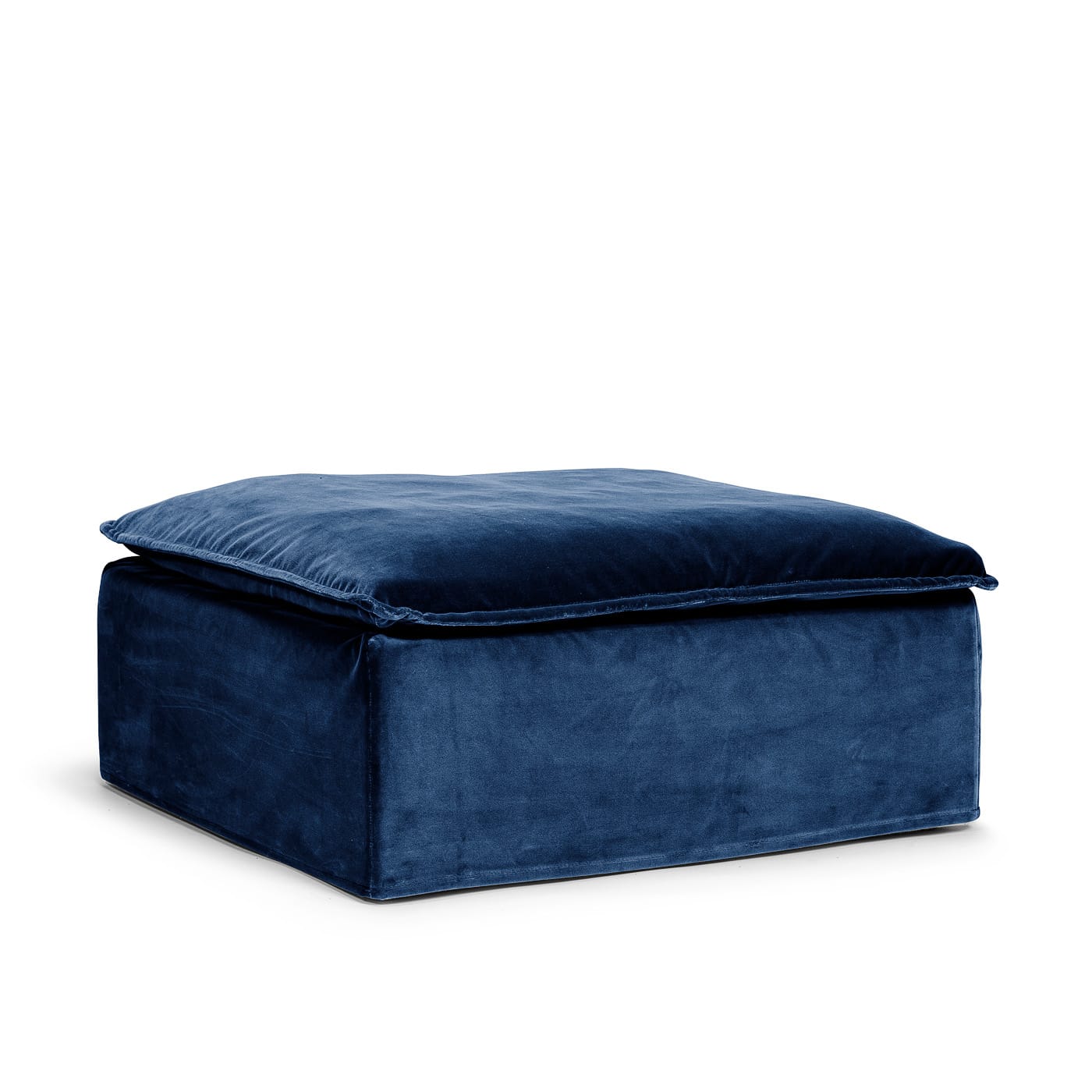 Luca Ottoman Deep Blue fotpall sittpuff blå mörkblå sammet avtagbar klädsel Melimeli