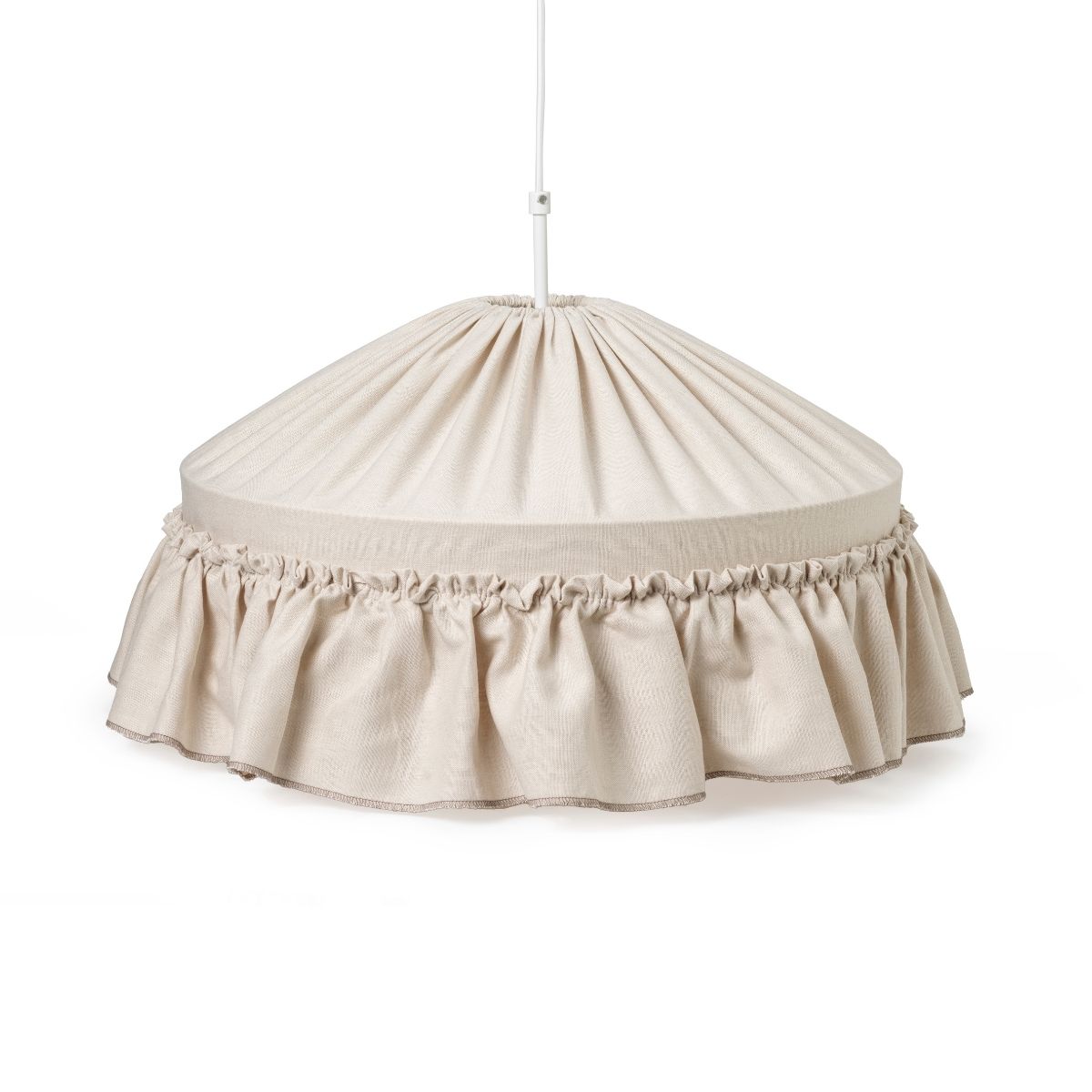 Taklampa Matilda i beige tyg med brun söm, 50 cm