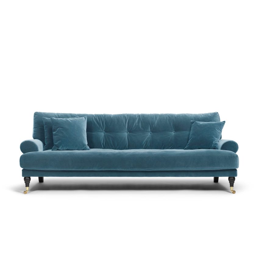 Blanca 3-Sitssoffa Petrol är en Howard-soffa i blågrön sammet från Melimeli