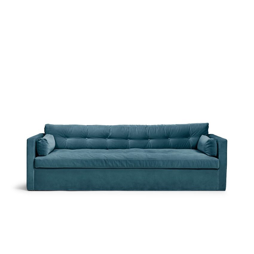 Dahlia Original 3-Sitssoffa Petrol är en djup och bekväm soffa i blågrön sammet från Melimeli