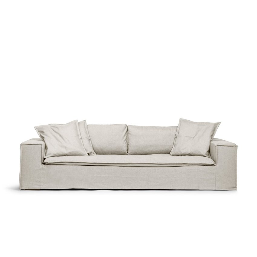 Luca Grande 3-Sitssoffa Off White är en djup och bekväm soffa i ljusgrå linne från Melimeli