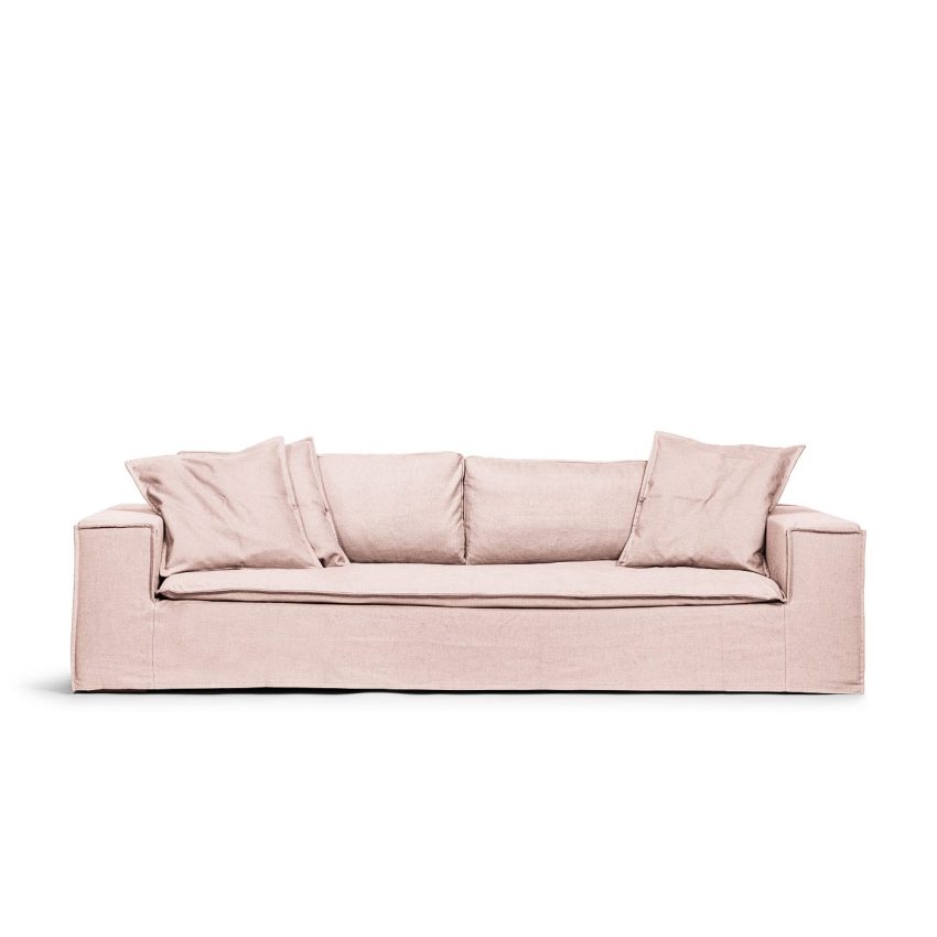Luca Grande 3-Sitssoffa Blush är en djup och bekväm soffa i rosa linne från Melimeli