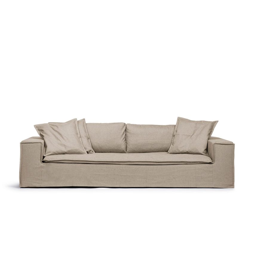 Luca 3-Sitssoffa Khaki djup och rymlig soffa i beige linne från Melimeli