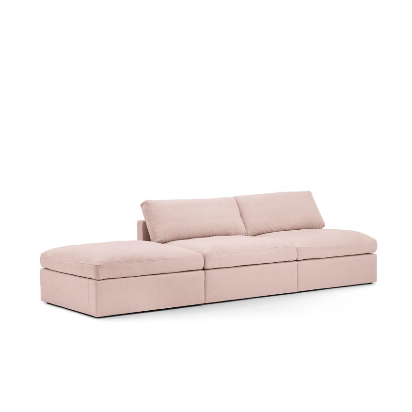Lucie divan soffa fotpall blush sittpuff puff linne rosa MELIMELI
